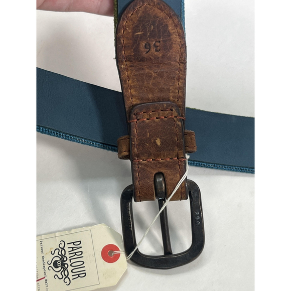 Parlour Needlepoint Belt Mens 36 34 Anchor Stripe Solid Brass Made USA Nautical - Picture 4 of 16